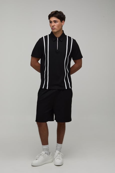 Regular Fit Zip Up Stripe Polo & Jersey Short Set - Image 4