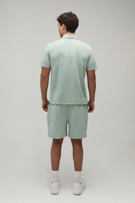Seam Detail Regular Fit 1/4 Zip Polo & Regular Short Set - Image 2