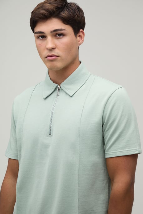 Seam Detail Regular Fit 1/4 Zip Polo & Regular Short Set - Image 3