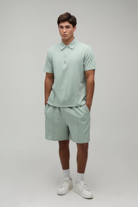Seam Detail Regular Fit 1/4 Zip Polo & Regular Short Set - Image 4