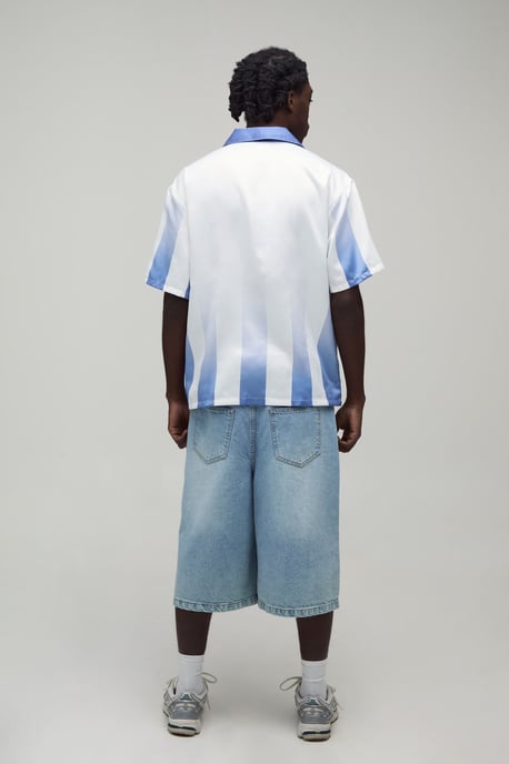Oversized Half Sleeve Homme Sports Print Satin Shirt - Image 2
