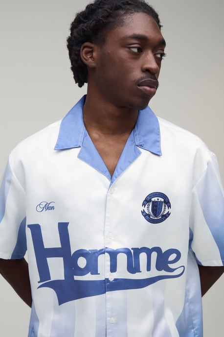 Oversized Half Sleeve Homme Sports Print Satin Shirt - Image 3