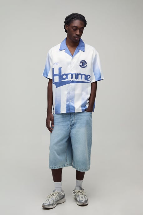 Oversized Half Sleeve Homme Sports Print Satin Shirt - Image 4