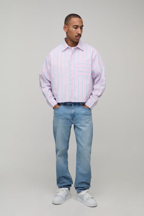 Cropped Boxy Oversized Stripe Shirt - Image 4