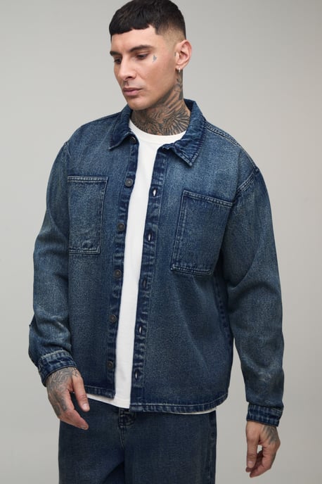 Tall Extreme Washed Oversized Denim Shirt - Image 1