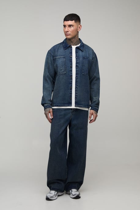 Tall Extreme Washed Oversized Denim Shirt - Image 3