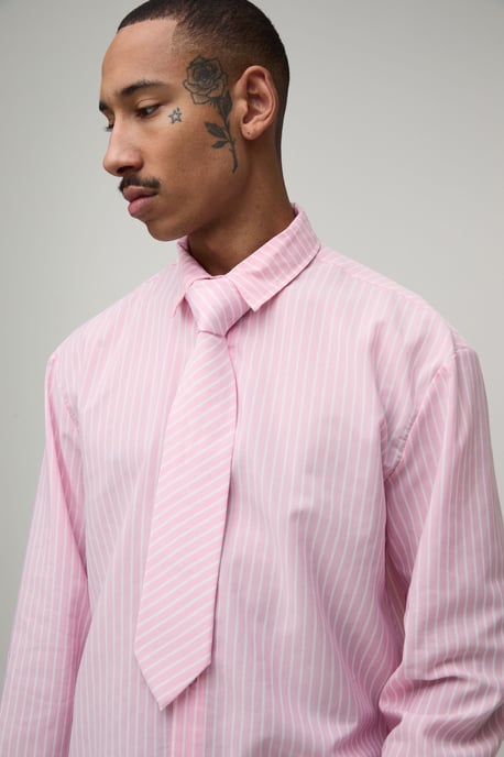 Oversized Boxy Stripe Shirt and Tie - Image 3