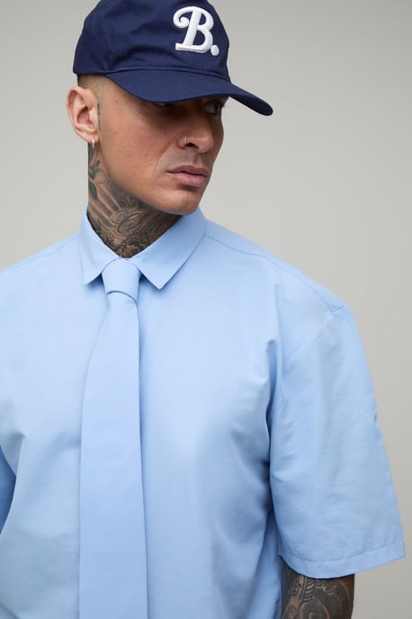 Oversized Boxy Half Sleeve Shirt and Tie - Image 3
