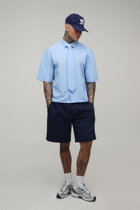 Oversized Boxy Half Sleeve Shirt and Tie - Image 4
