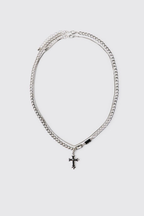 Silver Layered Gothic Cross Necklace - Image 1