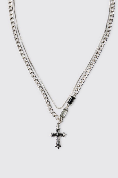 Silver Layered Gothic Cross Necklace - Image 2