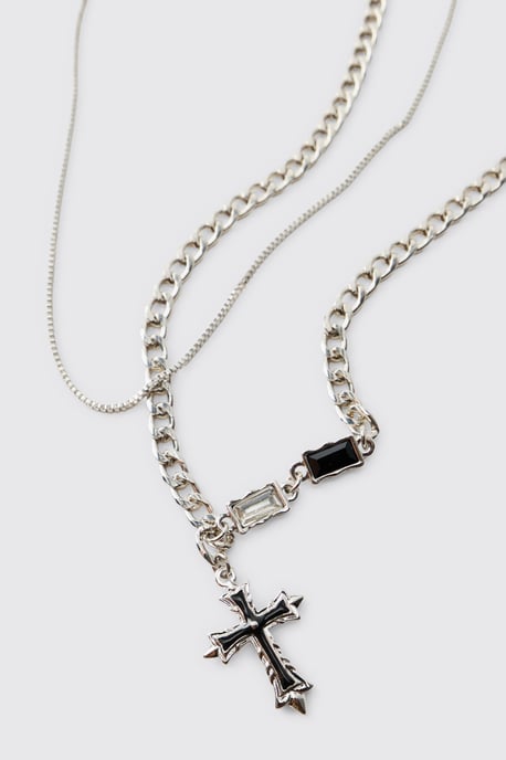 Silver Layered Gothic Cross Necklace - Image 4