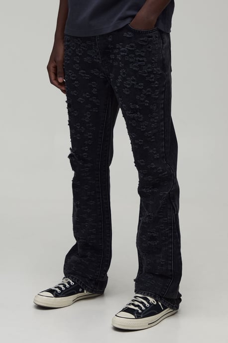 All Over Ripped Stacked Gusset Slim Flared Jeans - Image 1
