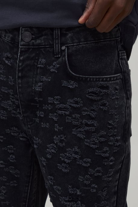 All Over Ripped Stacked Gusset Slim Flared Jeans - Image 3