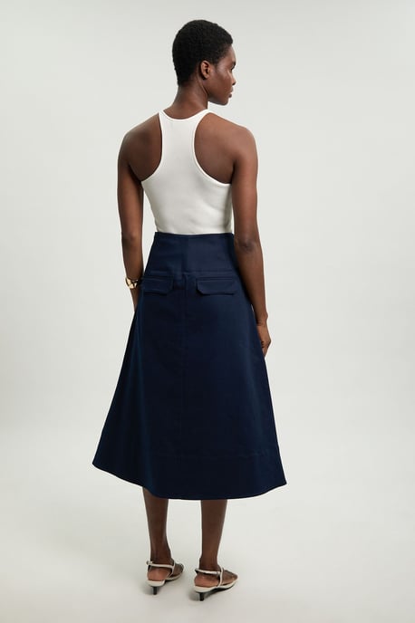 Cotton Tailored Button Detail Midi Skirt - Image 3