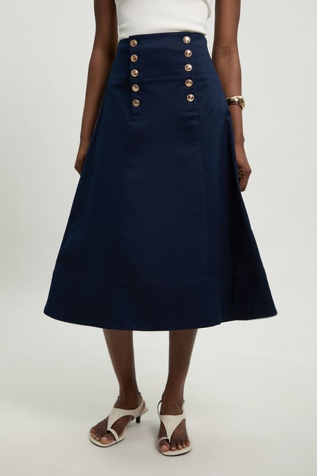 Cotton Tailored Button Detail Midi Skirt - Image 4