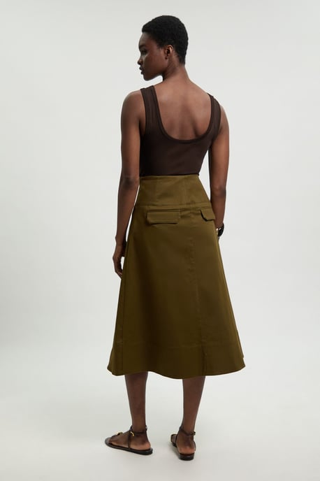Cotton Tailored Button Detail Midi Skirt - Image 2