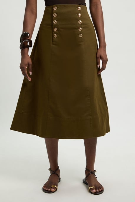 Cotton Tailored Button Detail Midi Skirt - Image 3