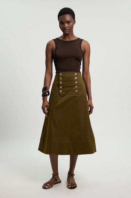 Cotton Tailored Button Detail Midi Skirt - Image 4