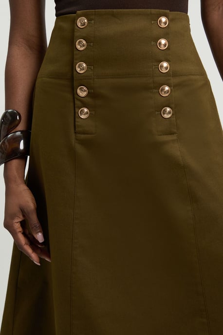 Cotton Tailored Button Detail Midi Skirt - Image 5