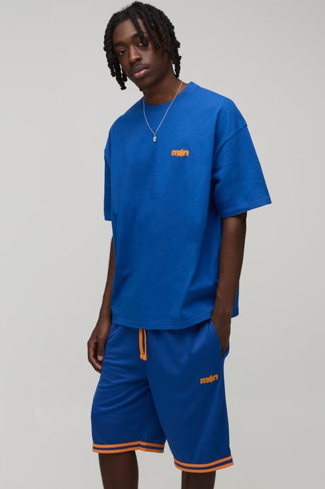 Man Star Applique Oversized T-Shirt & Basketball Short Set - Image 1