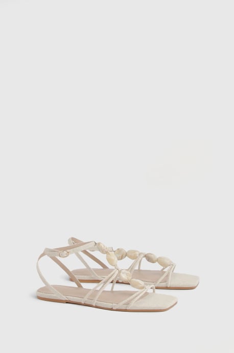 Linen Bead Detail Strappy Sandals - Image 1