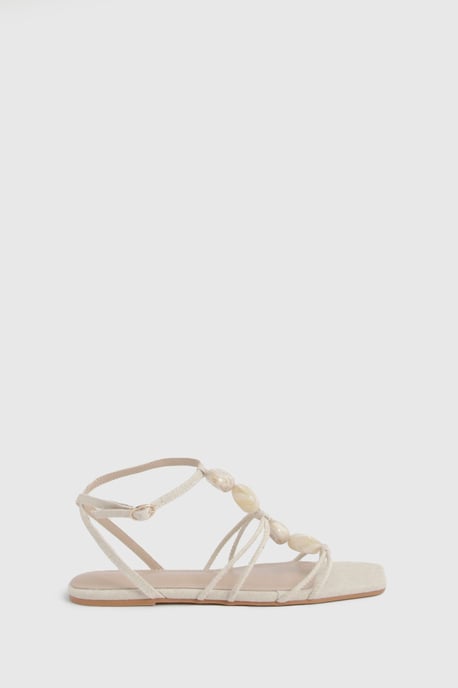Linen Bead Detail Strappy Sandals - Image 2