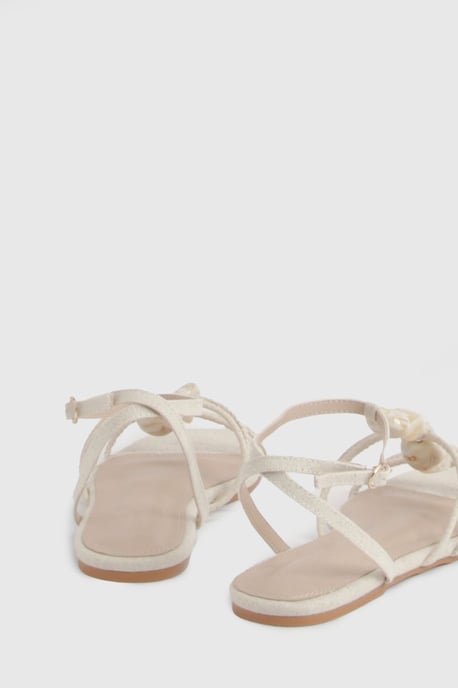 Linen Bead Detail Strappy Sandals - Image 3