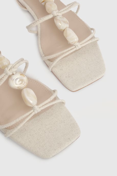 Linen Bead Detail Strappy Sandals - Image 4