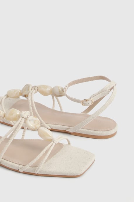Linen Bead Detail Strappy Sandals - Image 5