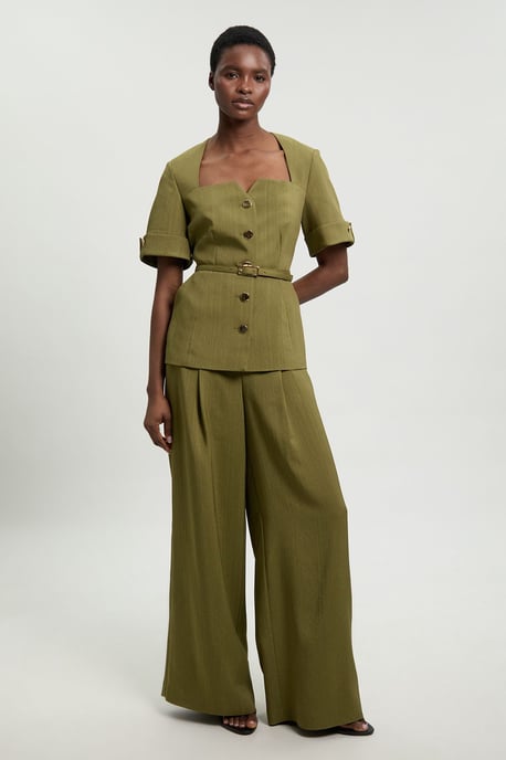 Viscose Belted Square Neck Short Sleeve Tailored Jacket - Image 2