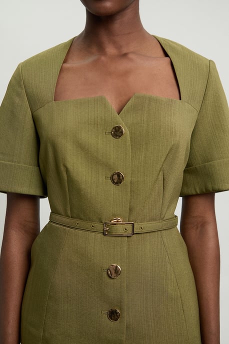 Viscose Belted Square Neck Short Sleeve Tailored Jacket - Image 4