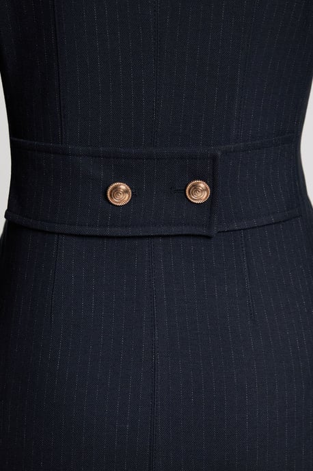 Pinstripe High Neck Tailored Single Breasted Jacket - Image 4