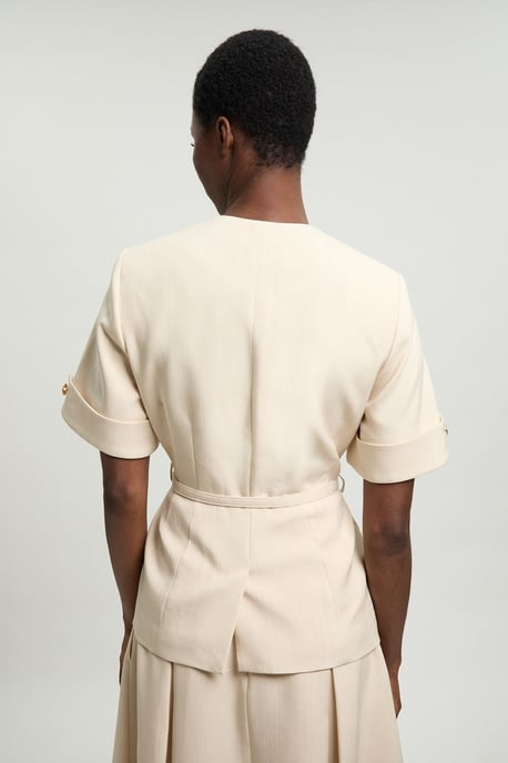 Viscose Belted Square Neck Short Sleeve Tailored Jacket - Image 2