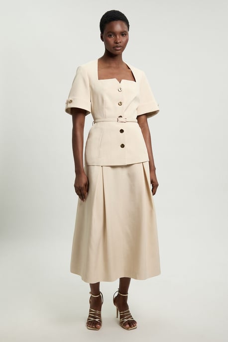 Viscose Belted Square Neck Short Sleeve Tailored Jacket - Image 3