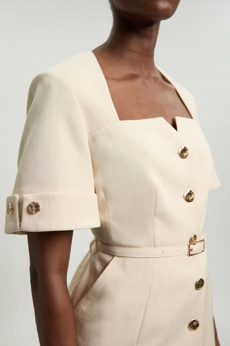 Viscose Belted Square Neck Short Sleeve Tailored Jacket - Image 4