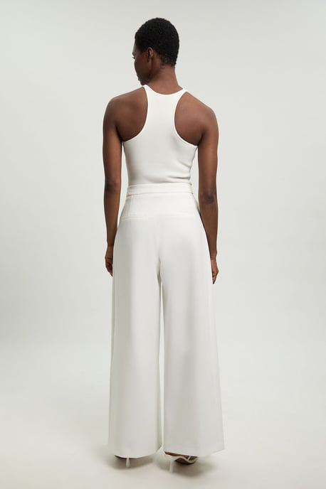 Tailored Structured Crepe Pleated Wide Leg Trousers - Image 3