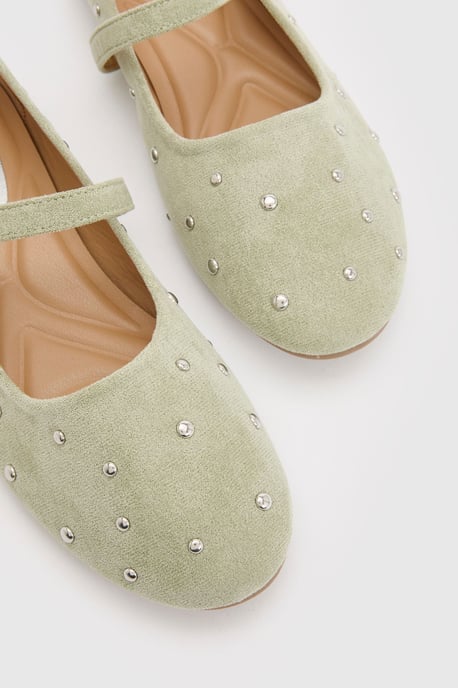 Cressie Faux Suede Studded Padded Mary Jane Ballet Flats - Image 3