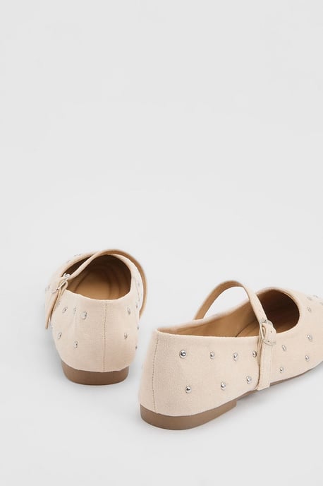 Cressie Faux Suede Studded Padded Mary Jane Ballet Flats - Image 2