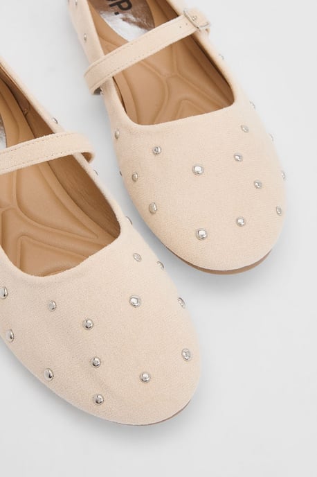 Cressie Faux Suede Studded Padded Mary Jane Ballet Flats - Image 3