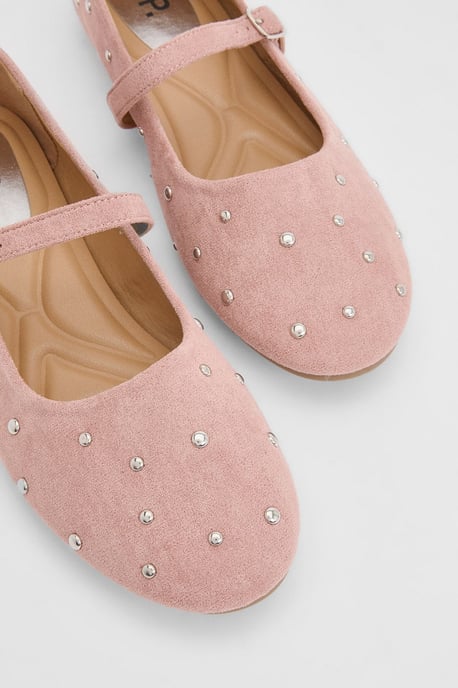 Cressie Faux Suede Studded Padded Mary Jane Ballet Flats - Image 3