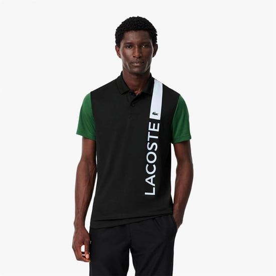 Men's Lacoste Dry Print Branding Tennis Polo Shirt in Black - Image 3