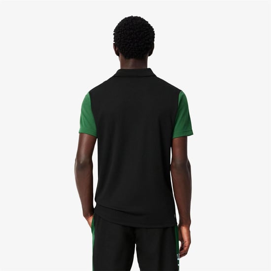 Men's Lacoste Dry Print Branding Tennis Polo Shirt in Black - Image 4