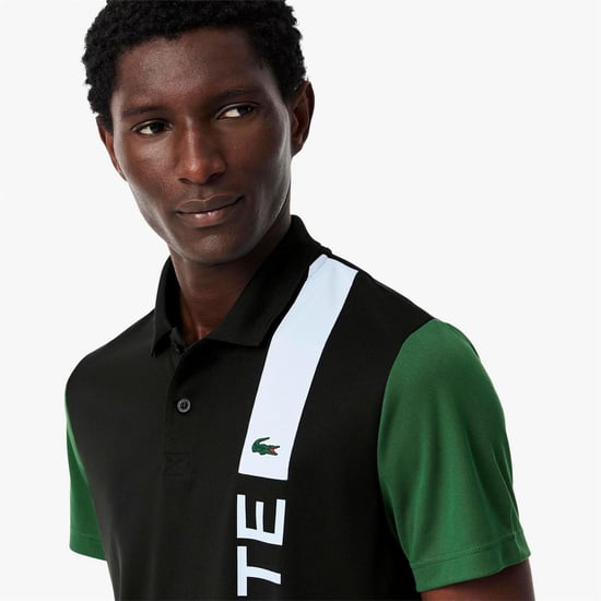 Men's Lacoste Dry Print Branding Tennis Polo Shirt in Black - Image 5