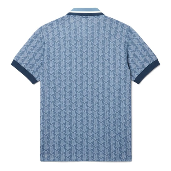 Men's Lacoste Fit Monogram Jacquard Polo Shirt in Blue - Image 2