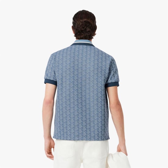 Men's Lacoste Fit Monogram Jacquard Polo Shirt in Blue - Image 4