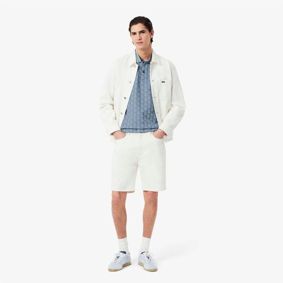 Men's Lacoste Fit Monogram Jacquard Polo Shirt in Blue - Image 6