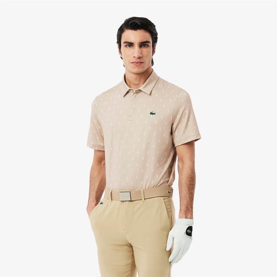 Men's Lacoste Fit UV Protect Golf Polo Shirt in Beige - Image 3