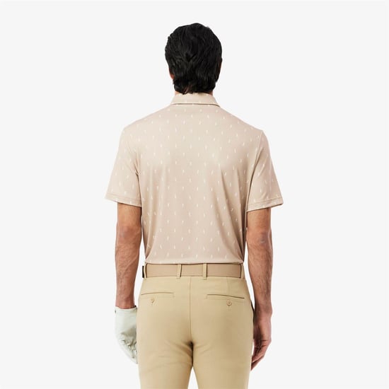 Men's Lacoste Fit UV Protect Golf Polo Shirt in Beige - Image 4