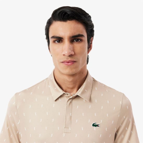 Men's Lacoste Fit UV Protect Golf Polo Shirt in Beige - Image 5